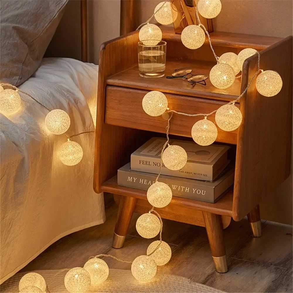 Cotton Garland Balls Lights String Christmas Easter Outdoor Hanging Party Baby Kids Room Bed Fairy Lights Decorations W251107