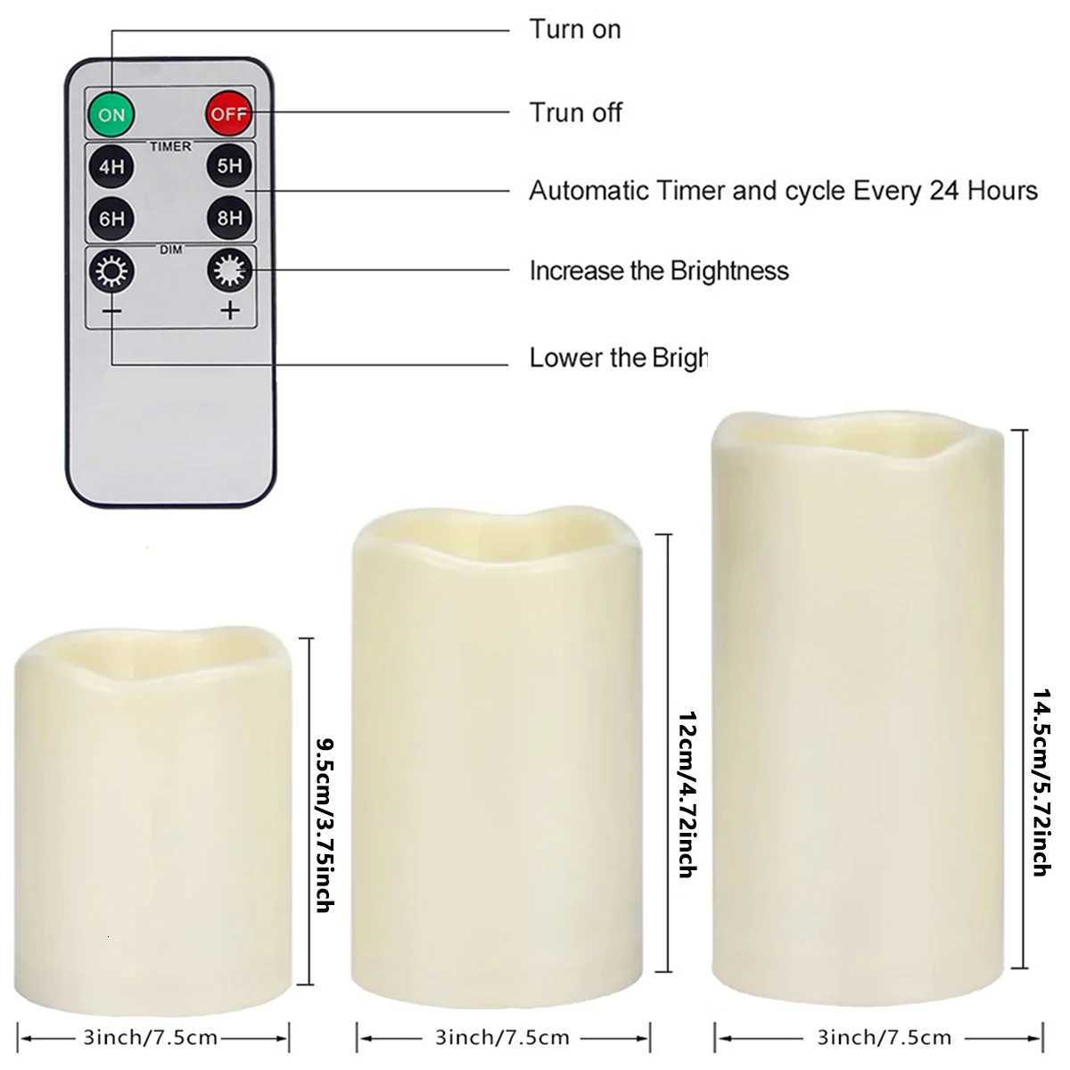 3pcs/set LED Flameless Candles Flickering Light with Remote Control for Christmas Festival Wedding Home Party Decor Lighting W251107