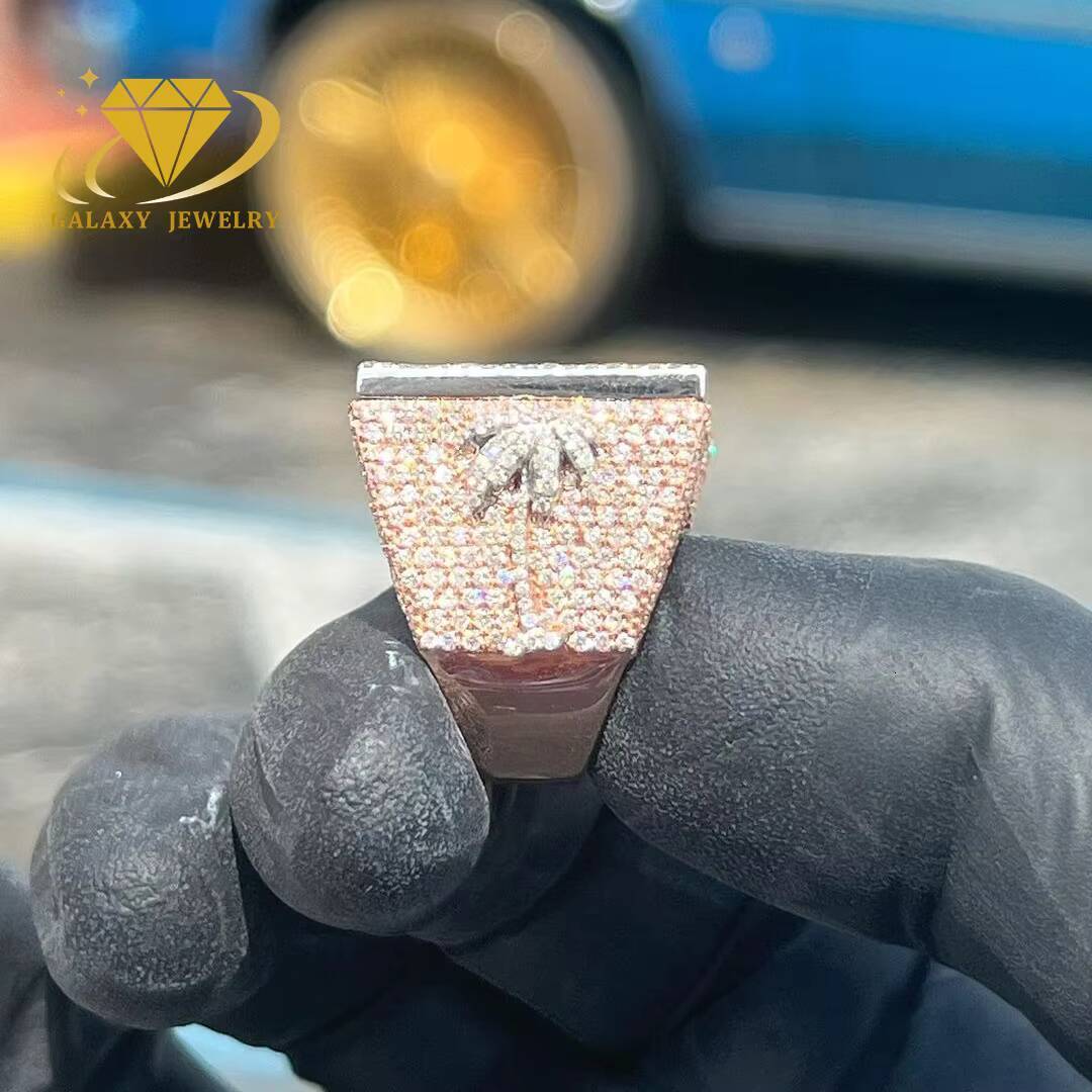 Custom Baguette M Initial Letter Ring Iced Out Vvs Moissanite Diamond 925 Sterling Silver Rappers Moissanite Hip Hop Ring