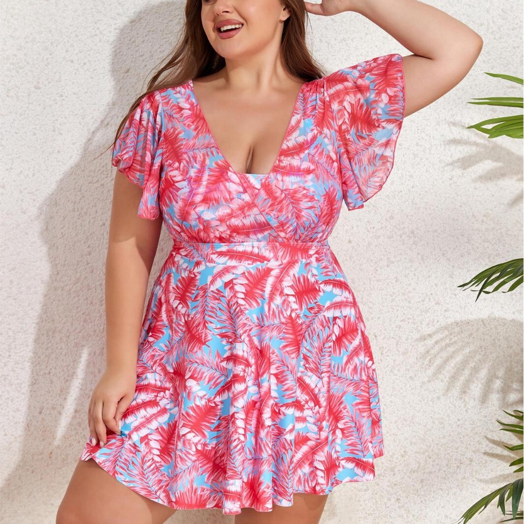 Large size swimsuit for w, digital printed skirt style, split body independent triangle pants, covering the belly to show off thinness and weight, Bik