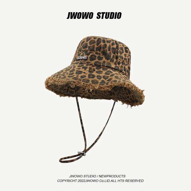 2025 Blue Leopard Print Cowboy Hiking Bucket Hats with String Women Denim Beach Sun Hat Outdoor Bob Panama Summer Fisherman Cap Z250407