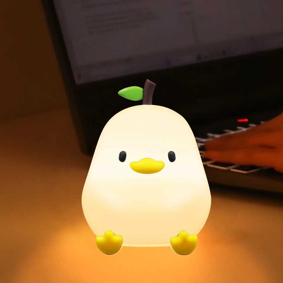 Touch Sensor RGB LED Night Light Cute Pear Duck Hamster Silicone Lamp for Kids USB Rechargeable Bedroom Bedside Lighting W251107