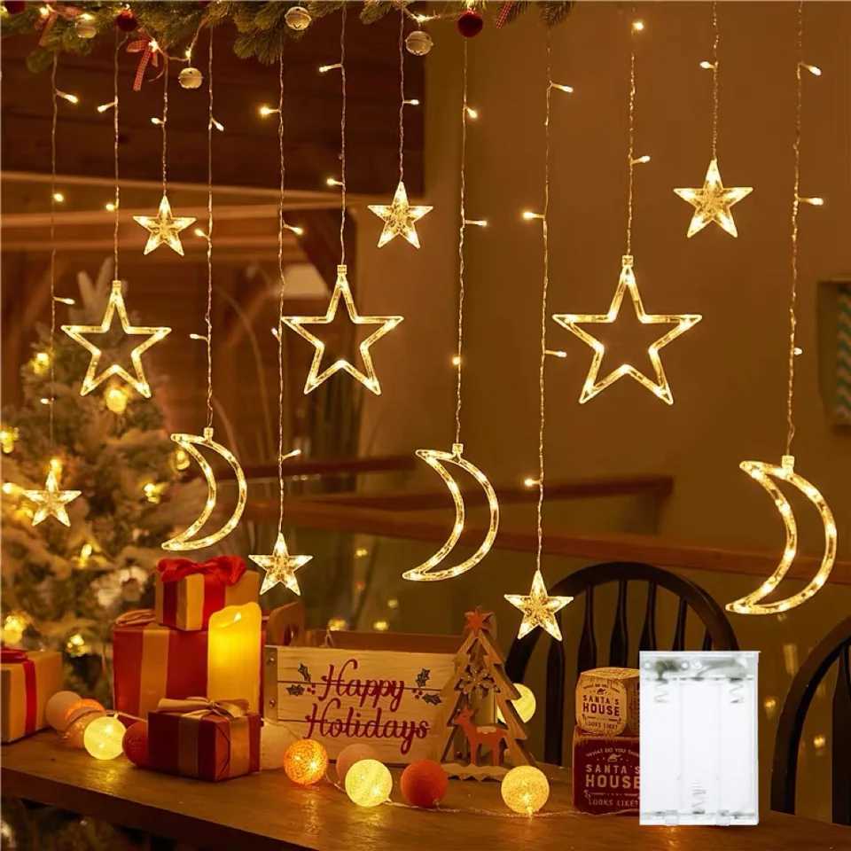Star Moon String Light Battery Power Christmas Garland Fairy Lamp 35m LED Curtain Light for Garden Wedding Party Festival Decor W251107