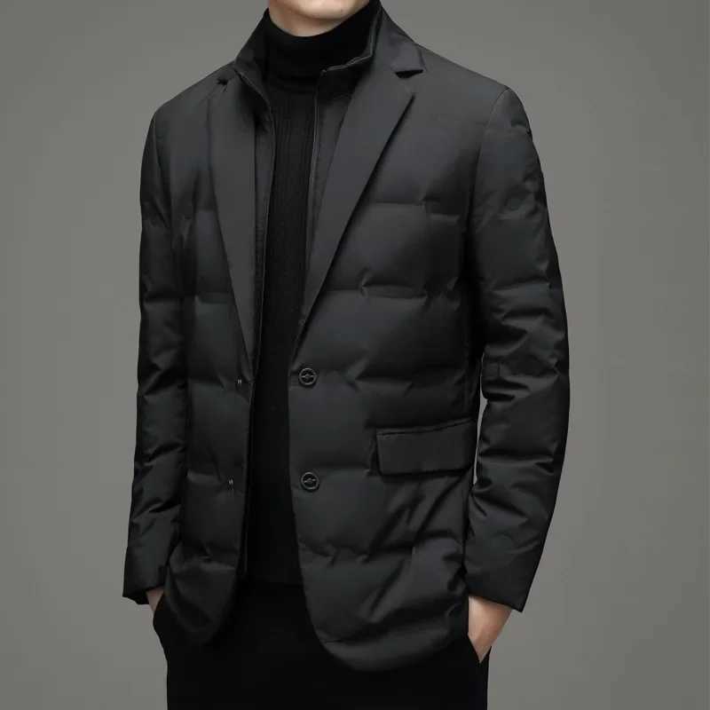 2025 Mens Winter New Fake Two-Piece Warm blazer Business Leisure Warm Stand-up Collar down JacketT251107