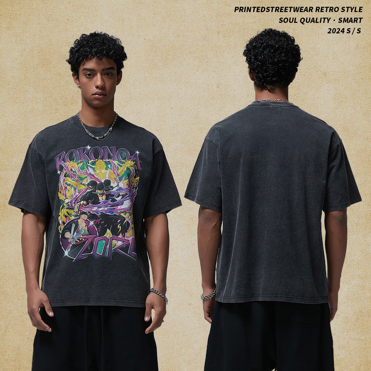 Wear | 2025 New White Ink Direct Spray Breathable Printed Men's Short Sleeve Washed Water Trendy Brand T-shirt