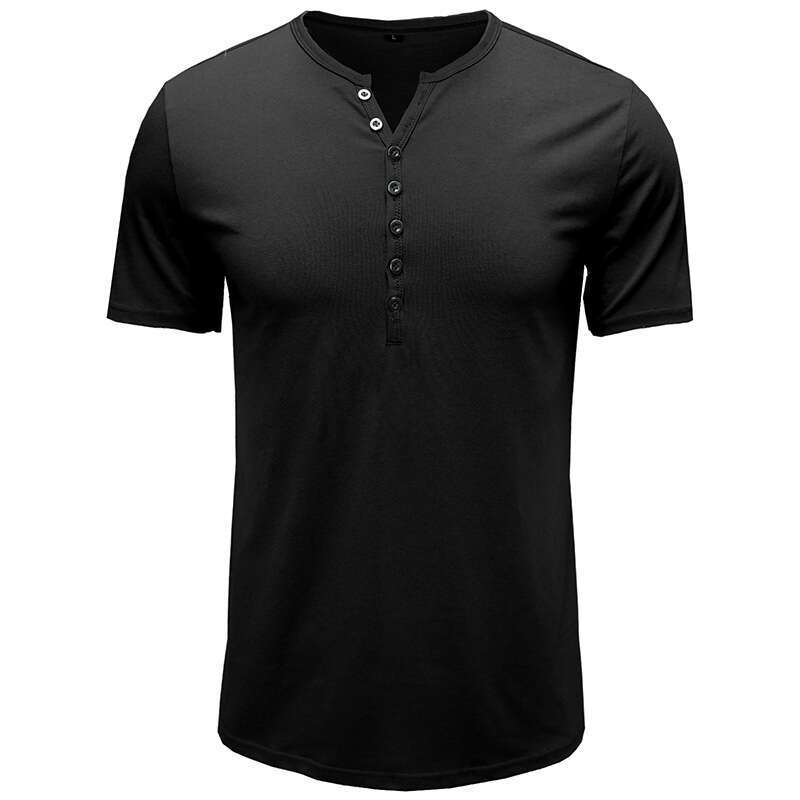 summer clothing, European and American Henry shirt, short sleeved men T-shirt, solid color top, 2025 new casual fashion trend clothing
