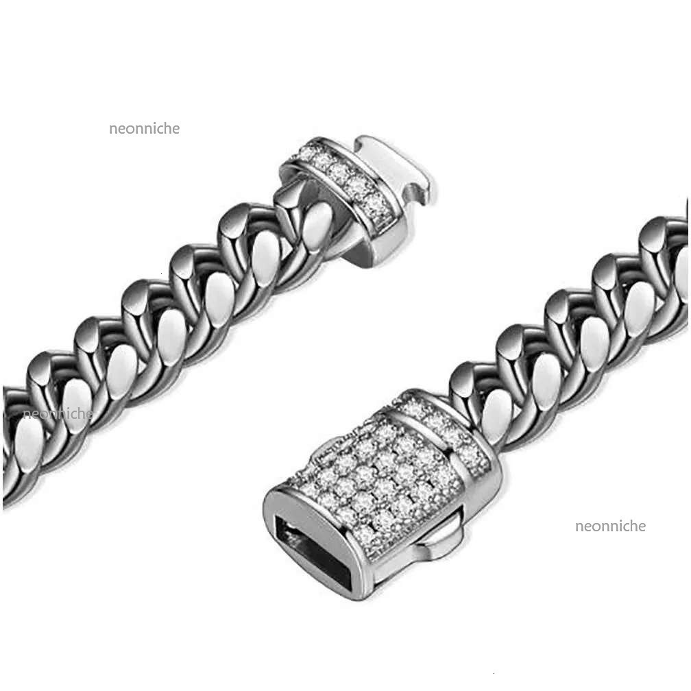 Chains Mens White Gold Tone 316L Stainless Steel Cuban k Chain Necklace Curb With Dias Clasp Lock Drop Delivery Jewelry Nec Otb