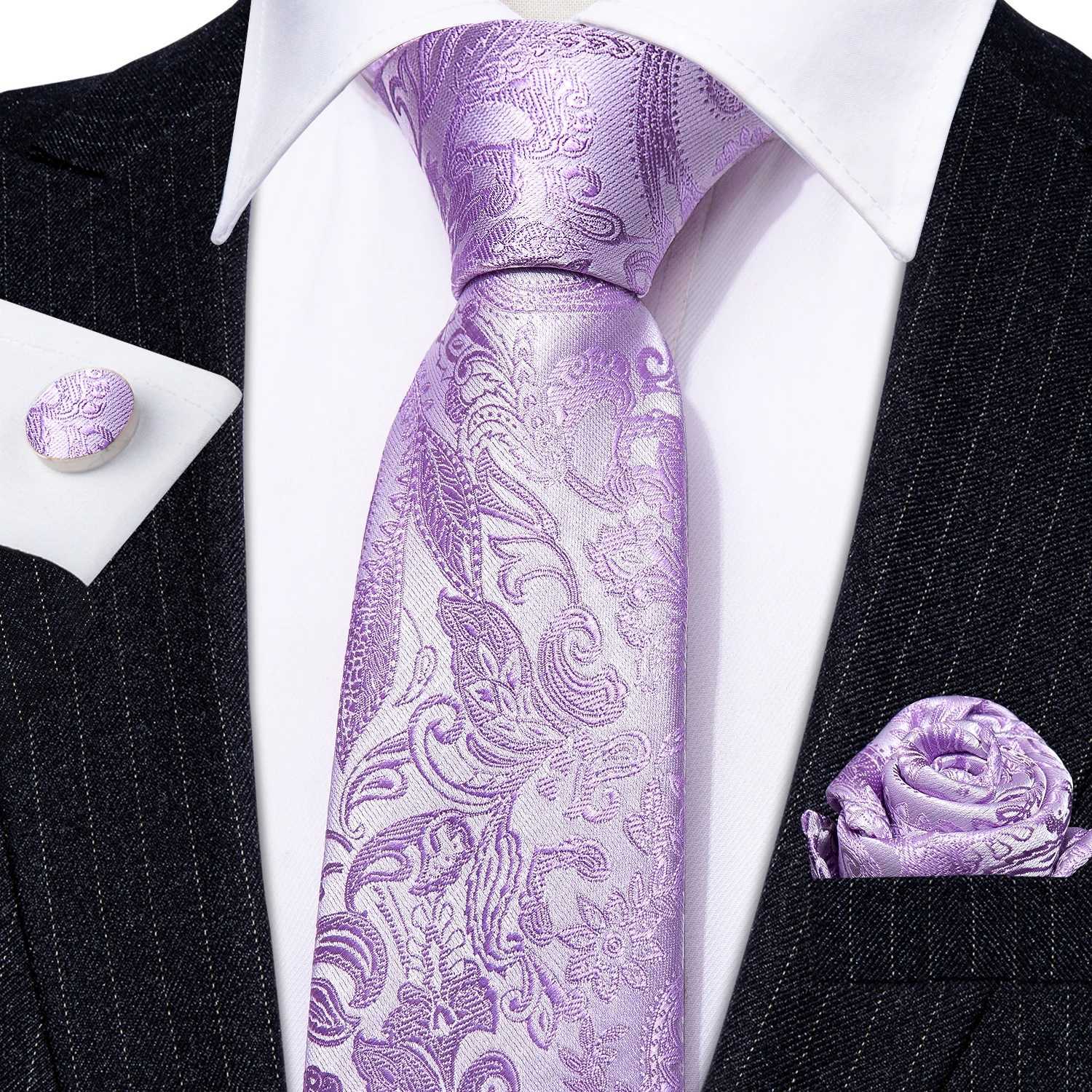 M Gift Silk Men Tie Set Purple Violet Solid Paisley Striped Wedding Business Tie for Man Necktie Handky Cufflinks Barry. X250407