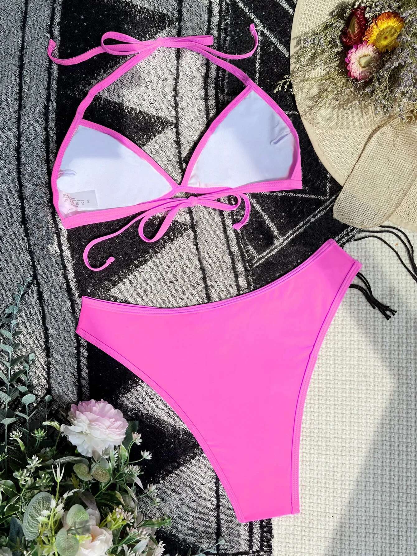 Dongdumaoyi Sexy Pink Leopard Print Patchwork Bikini Women Push Up Cut Out Ring Linked High Waist Swimsuit Lace Bathing Suit Swimwear