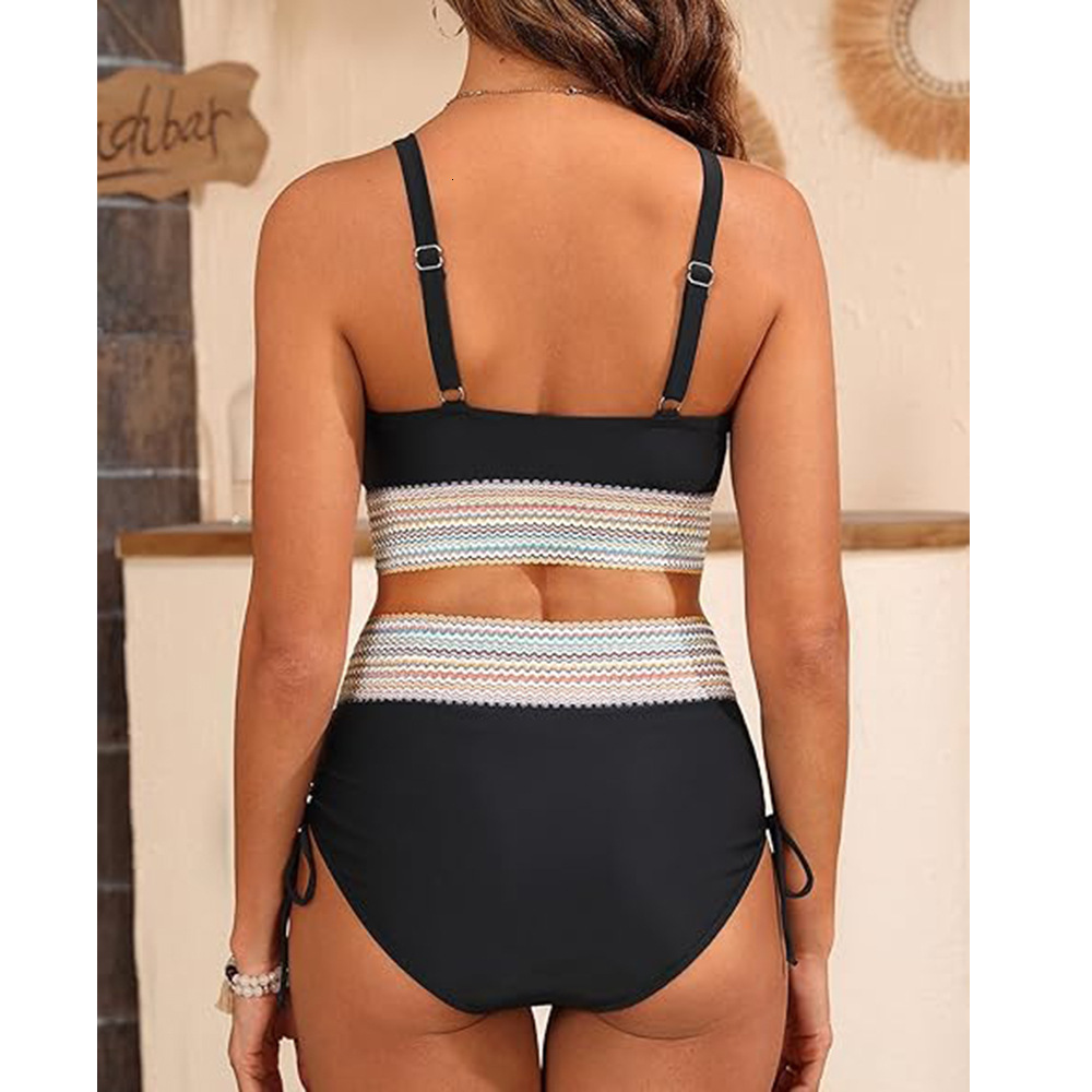 2025 Fashion Knitted Elastic Band Split Solid Color Drawstring Triangle Pants Huludao Hot Spring Swimsuit for Women