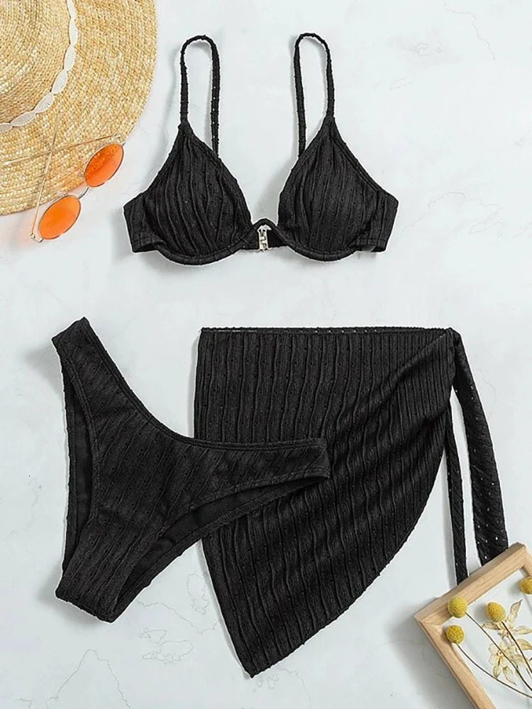 Sexy Solid Bandage Bikini Low Waist Three Pieces Swimsuit Women Brazilian Swimwear Female Beachwear Bathing Suit bikini 250313
