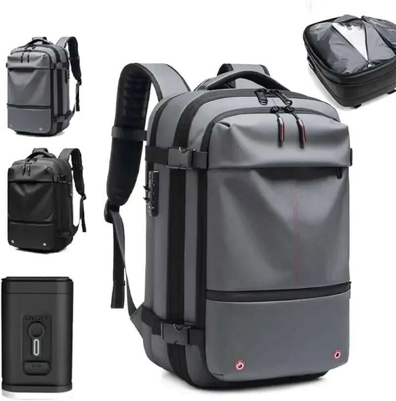 Vacuum Compression Backpack Men For Travel With Air Pump Airbag Waterproof Bagpack Laptop Bag Lage High Quality Oxford 17Inch