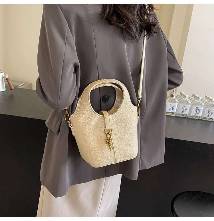 Cross Border Large Capacity Bucket Handbag For Women Fashion Solid Color Crossbody Bag Advanced Daily Professional