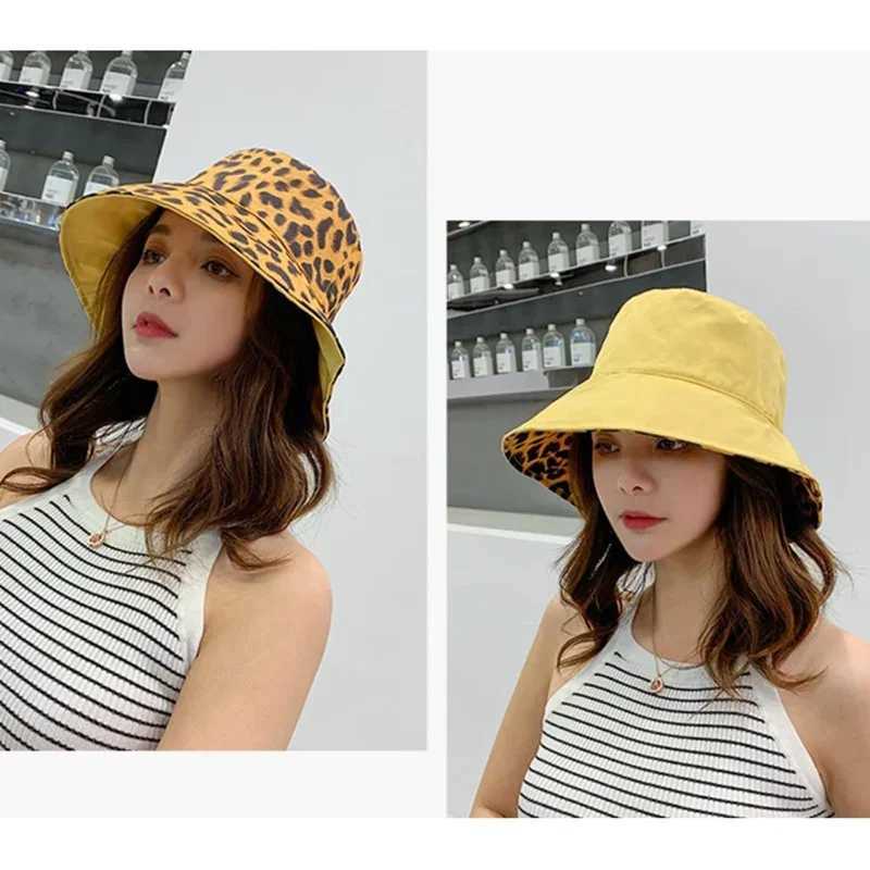 Flattop Ladies Hat Street Women Leopard Print Bucket Comfortable Breathe Foldable Beach Flat Top Sun Fishing Hats for Women Z250407