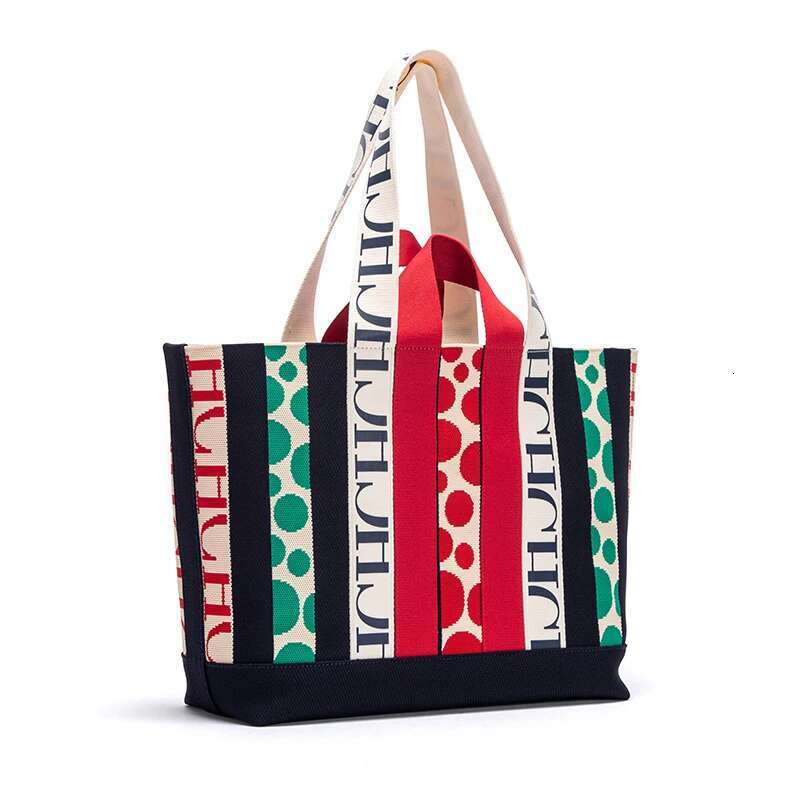 Multi-Colour Design Weaving Craft Ladies Handbag Stripe Decoration Daily Large Capacity Shopping Bag Classic Retro