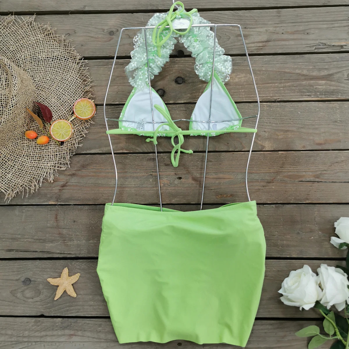 Three piece Bikini Set Coverage Swimsuit Low waist Womens Printed Tropical 250313