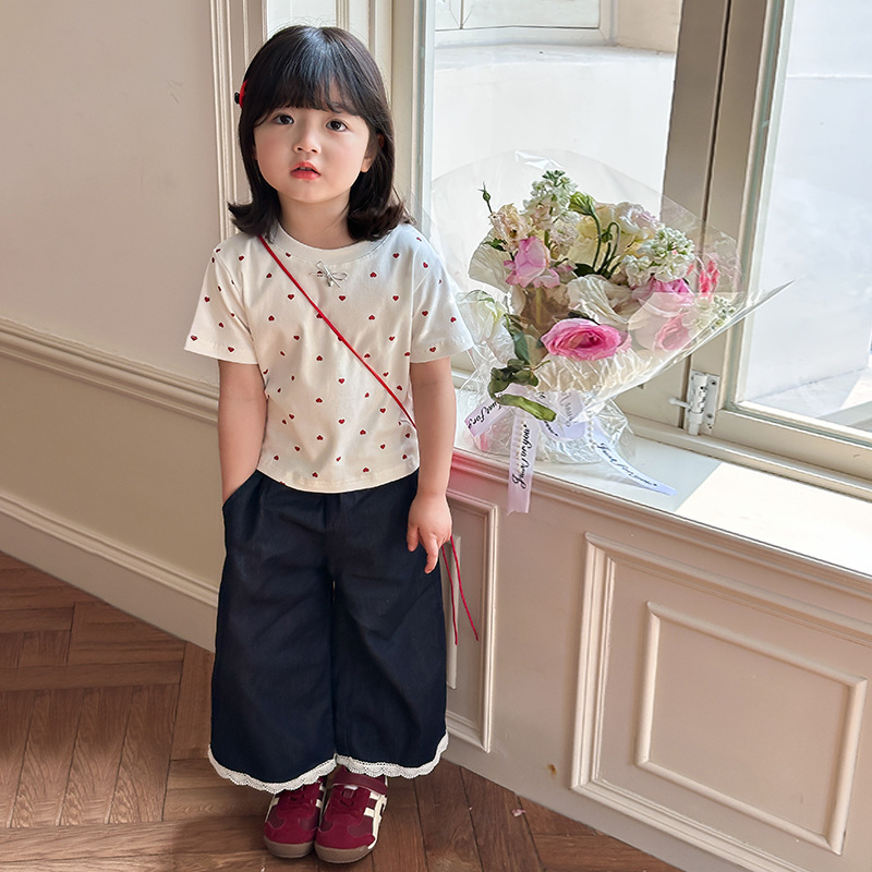 Ddmyshoesvip Girl S Slim Fit Polka Dot Summer New Style Children S Stylish Design Short Round Neck Half Sleeved T Shirt Top