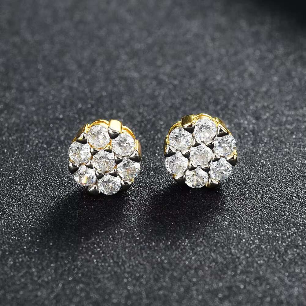 Wholesale Price High Quality Original Fine Jewelry Cubic Zircon Diamond Gold Plated 925 Silver Flower Stud Earrings for Men