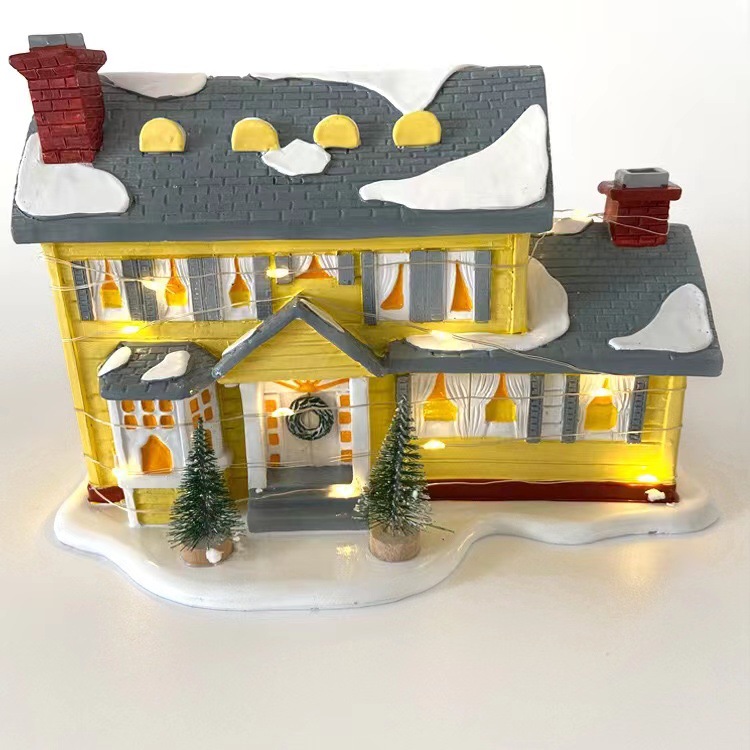 Decorations Brightly Lit Building Christmas snowman doll craft ornament garden decoration country street scene resin ornament Santa Claus Car House
