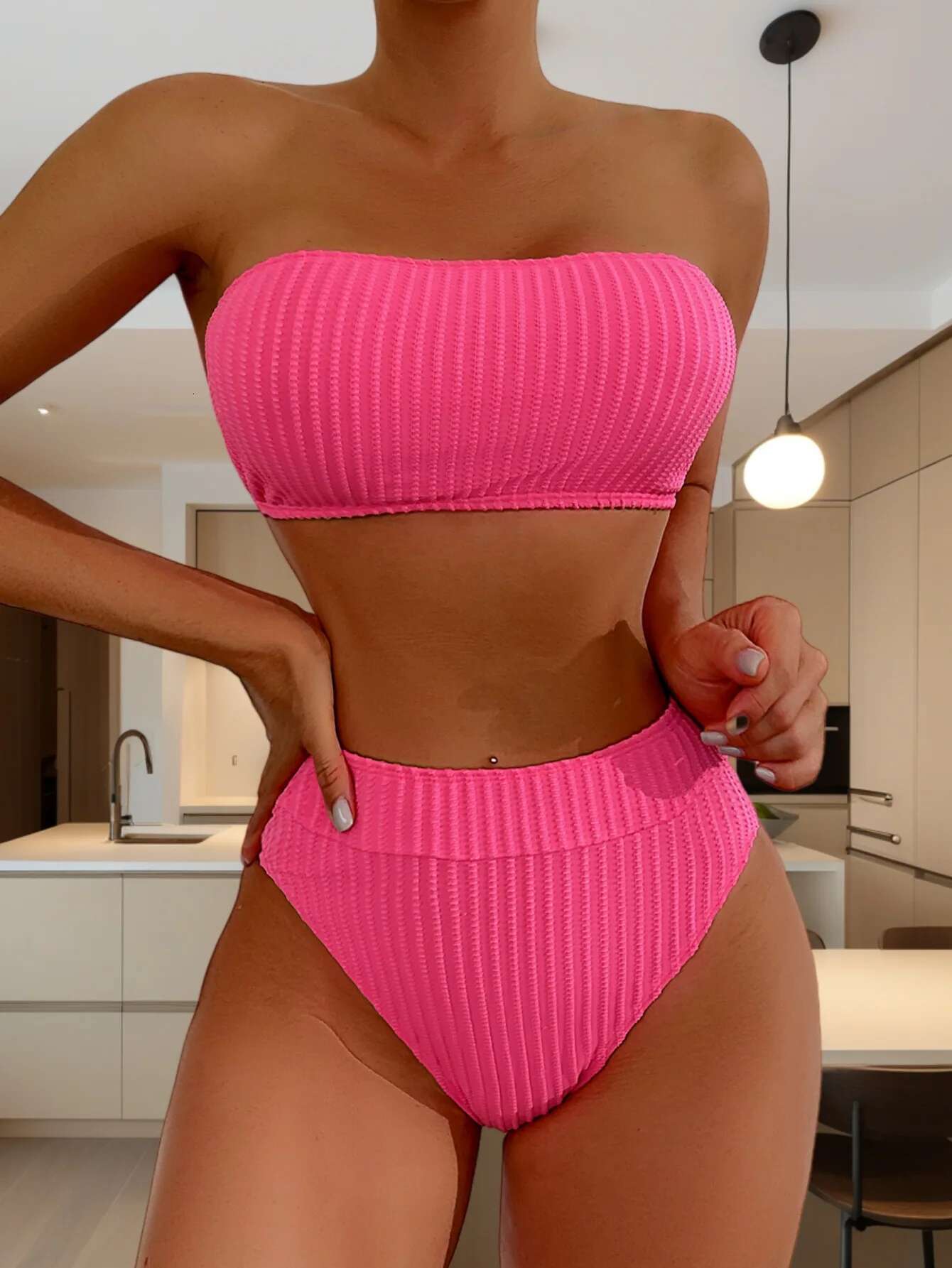 Dongdumaoyi Solid Color Strapless Two Piece Swimsuit For Women Sexy Off Shoulder Backless High Waist Bikini Set Summer Beach Swimwear