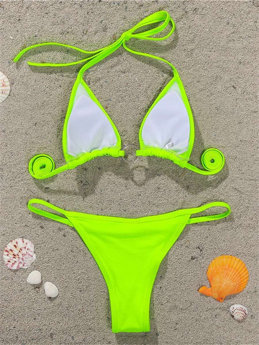 Dongdumaoyi Sexy Sequin Rhinestone Bikini Women Black Diamond Micro Swimwear Braizilian Ring Linked Push Up Bathing Suit Thong Swimsuit
