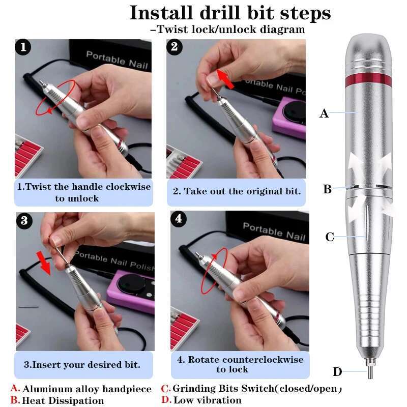 New 45000RPM Professional Electric Drill hine Rechargeable File Nails Accessories Gel Nail Polish Sander Low Noise