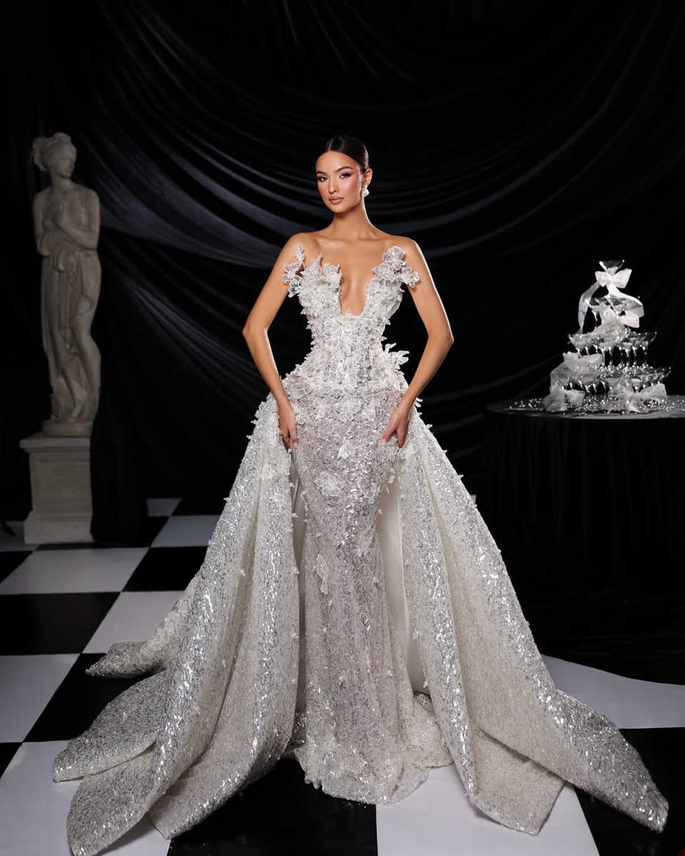 Luxury Mermaid Wedding Dresses New Ball Gown Shine Bride Dress Sequin Lace 3D-Flower Bridal Gown Robe De Vestido Size Customized Plue Size H25482