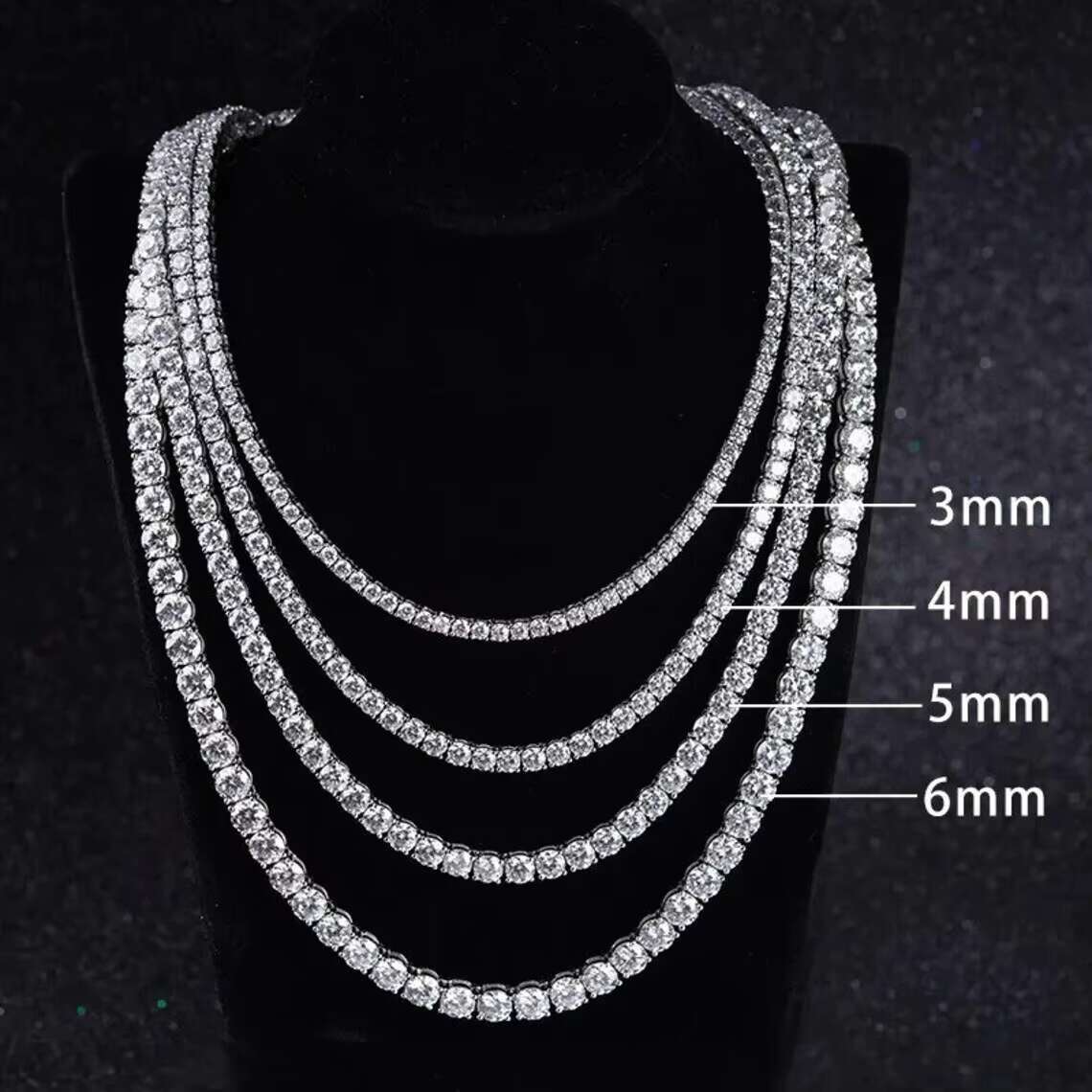 Hiphop Necklace 925 Sterling Silver 6mm Tennis Chain Necklace Sparkling Round Vvs Moissanite Tennis Chain