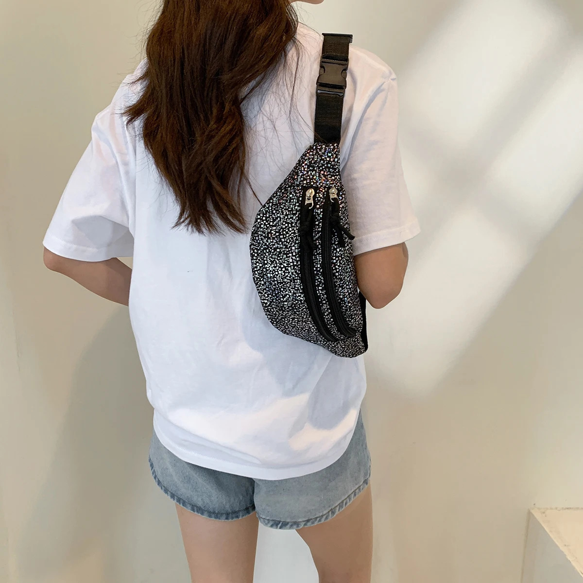 Laser Fanny Pack Sparkling Glitter Waist Pack Ten Font Phone Bag Sparkling Chest Bag Shoulder Bag 250402