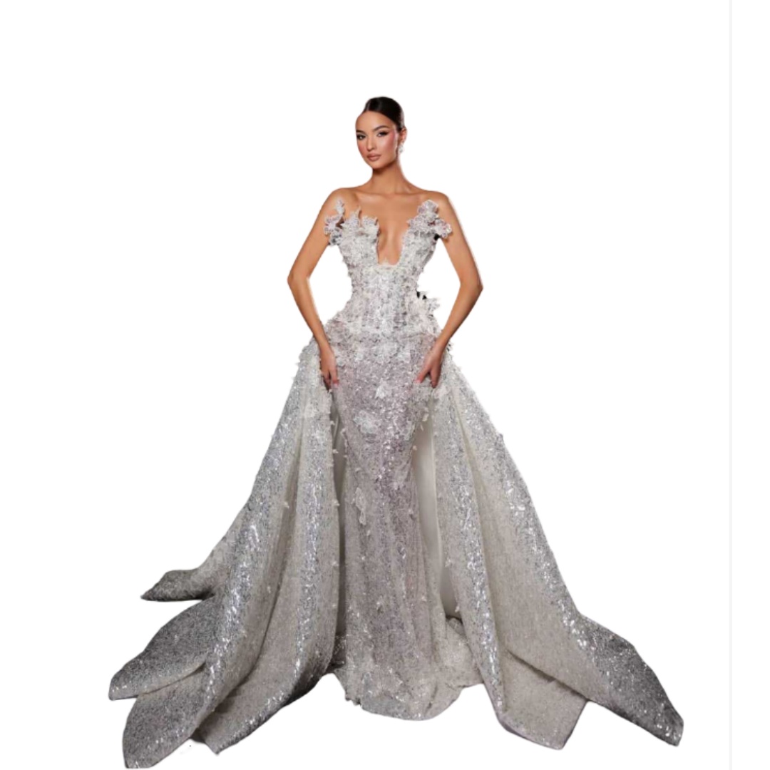 Luxury Mermaid Wedding Dresses New Ball Gown Shine Bride Dress Sequin Lace 3D-Flower Bridal Gown Robe De Vestido Size Customized Plue Size H25482
