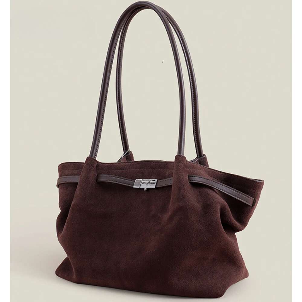 Slouchy Style Coffee Color Large Trapeze Tote Frosted Cow Skin Women Commuter Shoulder Bag Suede Retro Leisure Ladies Handbag
