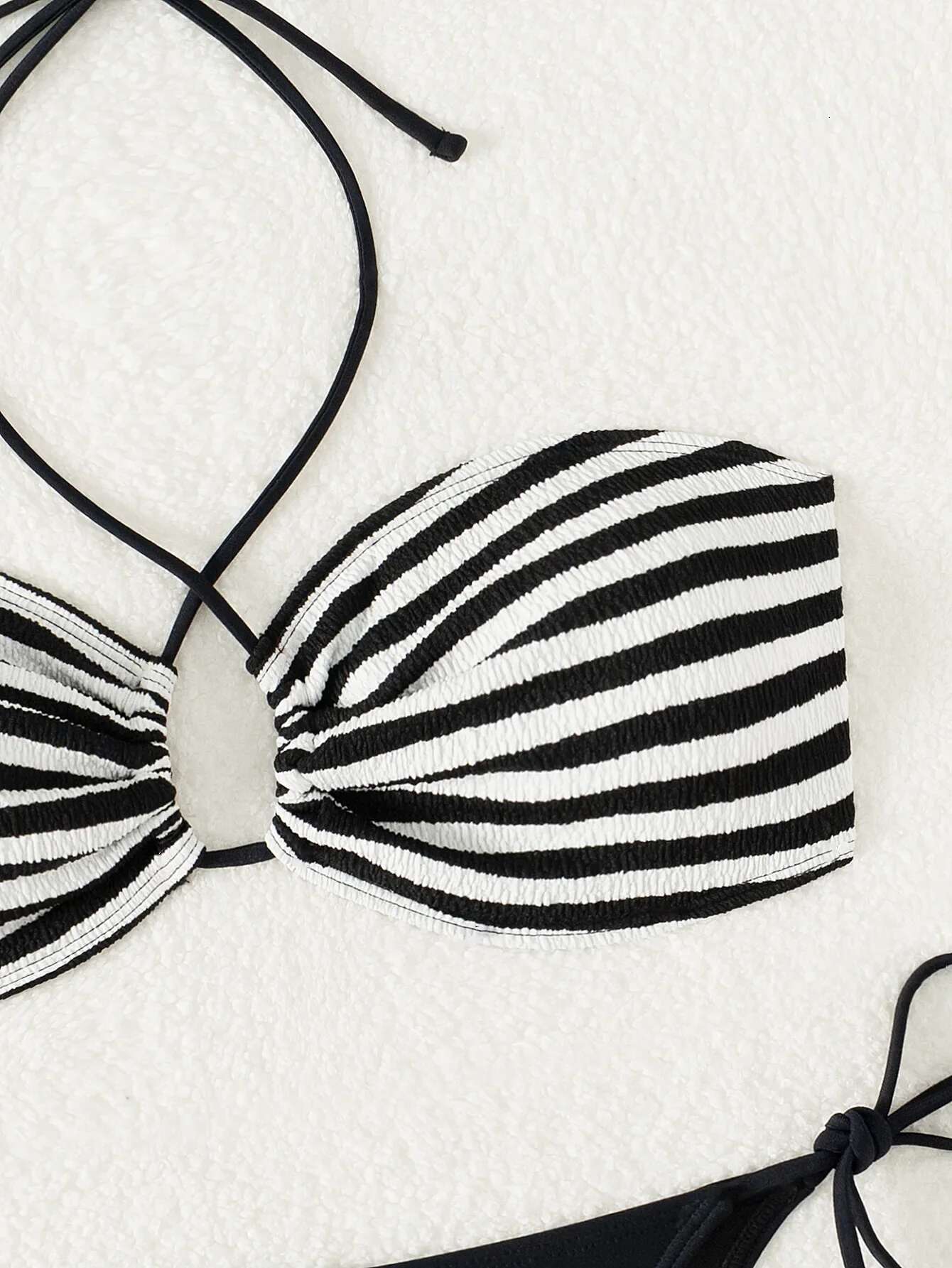 Dongdumaoyi Sexy Black Striped Bikini Mujer Women Halter Cross Pleate Push Up Tie Side Thong Swimsuit Summer Bathing Suit Mini Swimwear