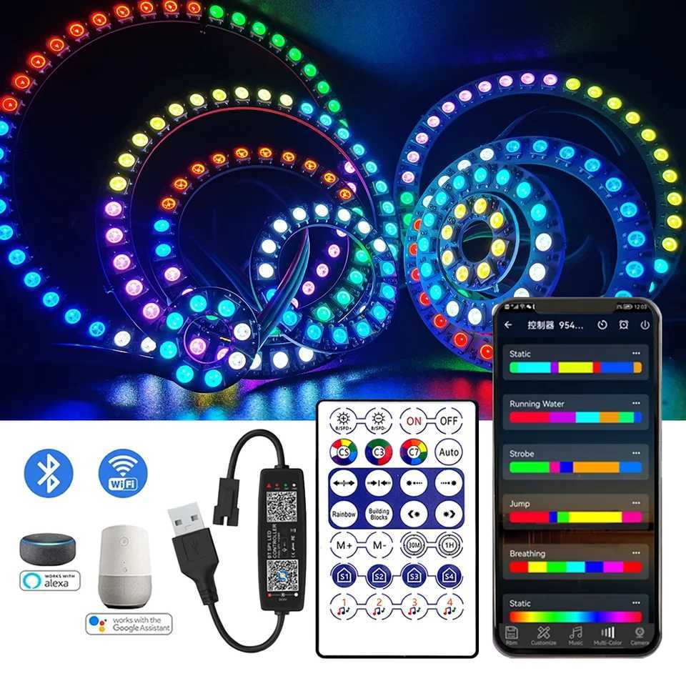 WS2812B Led Ring 5050 BuiIt-in Individually Addressable 8/16/24/35/45 Pixels RGB With USB 28Keys Bluetooth Music Controller Kit W251107