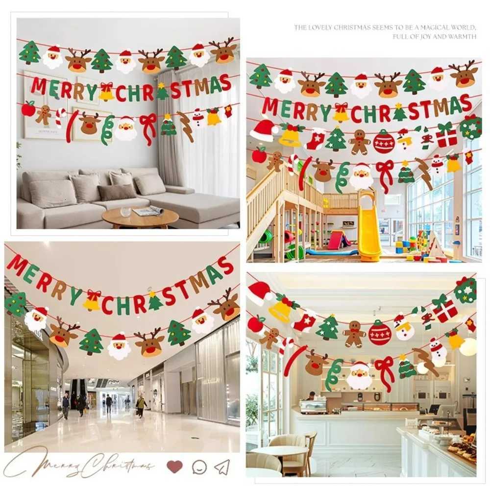 Merry Christmas Handmade DIY Pull Flag Christmas Party Wall Luminous Banner Home Christmas Decorations Room Background Decor W251107