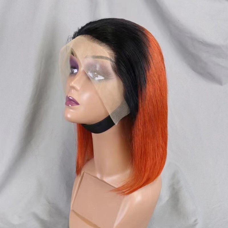 10A Brazilian 1B/350 Color 13 * 4 Frontal Bob Real Hair Front Lace Headset