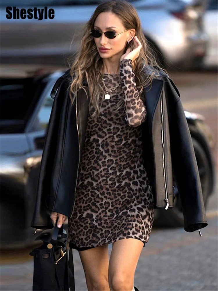 Shestyle Leopard sexy A-Line dress womens two-piece mesh set showcasing the super street animal print style through fashion 250401