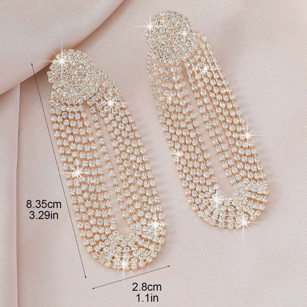 2024 light high-end super sparkg full dia fashionable and simple tassel banquet earrings