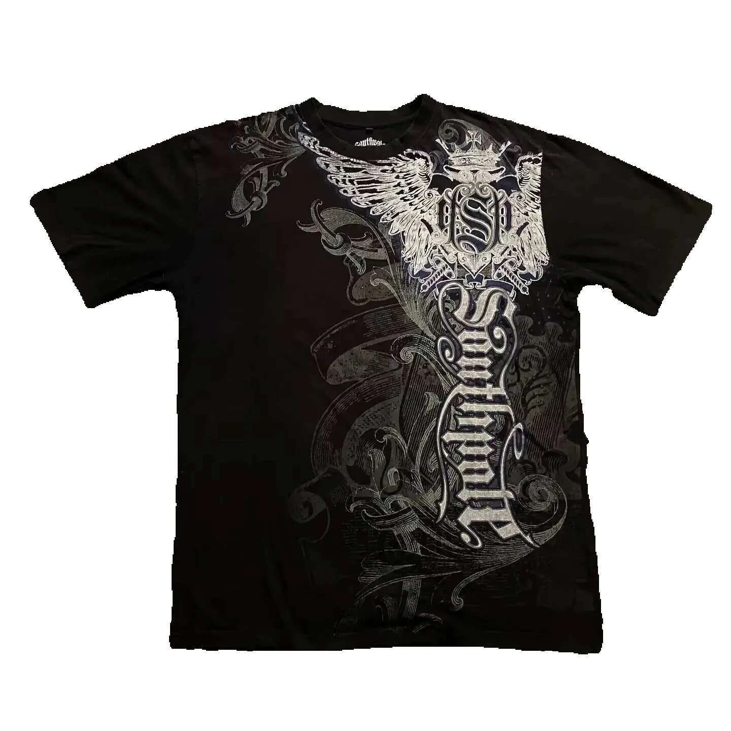 2025S High Street shirt Y2K oversized printed Haruku Gothic round neck cotton cover new men's T-shirt