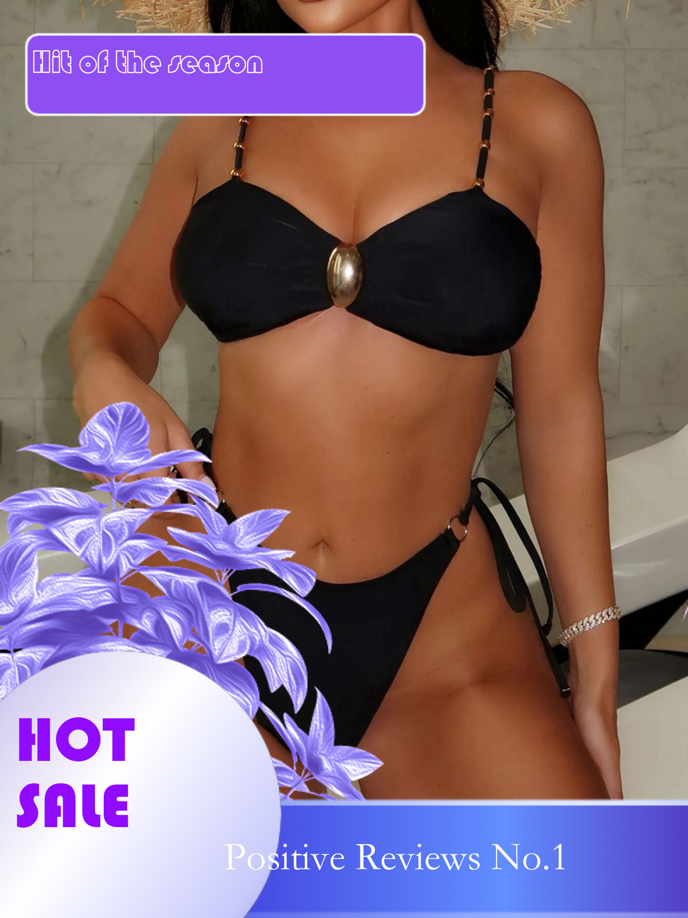 Dongdumaoyi Sexy Black Bikini Mujer Women Bead String Strap Metal Buckle Push Up Thong Swimsuit Brazilian Beach Bathing Suit Swimwear
