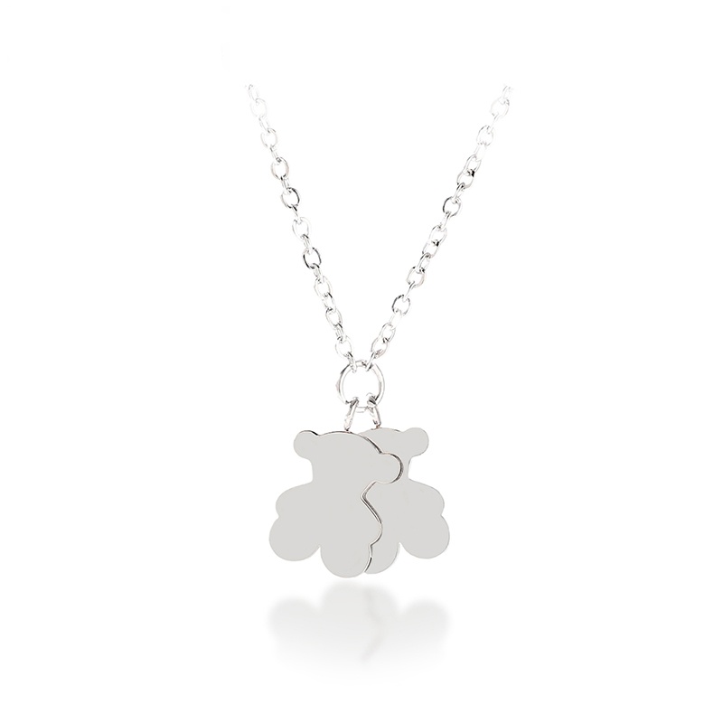 NFashion Women Silver Rose Gold Stainless Steel Copper Bear White Color Zircon Animal Pendant Necklace Jewelry