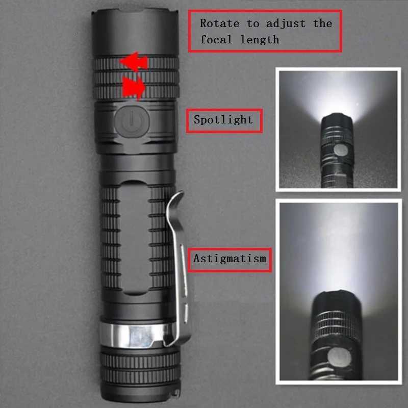 S11 Zoomable USB C Rechargeable 18650 LED Flashlight XPL 1200lm with Power Indicator and Magnet TailW251106