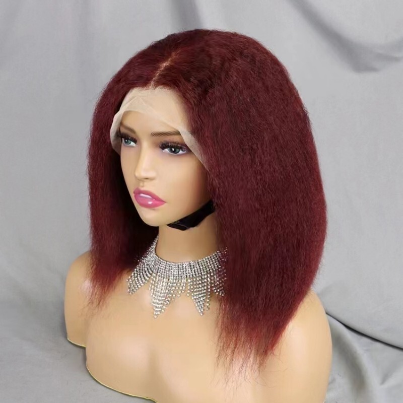 12A Kinky Straight Bob 13*4 Lace Frontal Brazilian Hair Wig