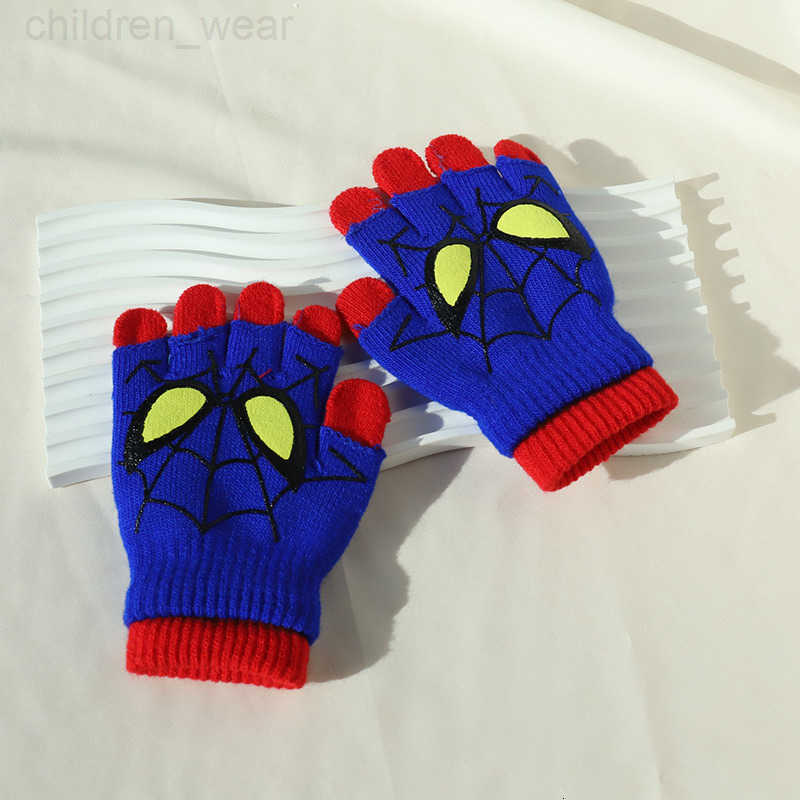 Disney Childrens Gloves Cartoon Marvel Spider-Man Warm Hand Protection Gloves for 6-12 Year Olds Baby Elementary School Students Half-Finger Gloves H2