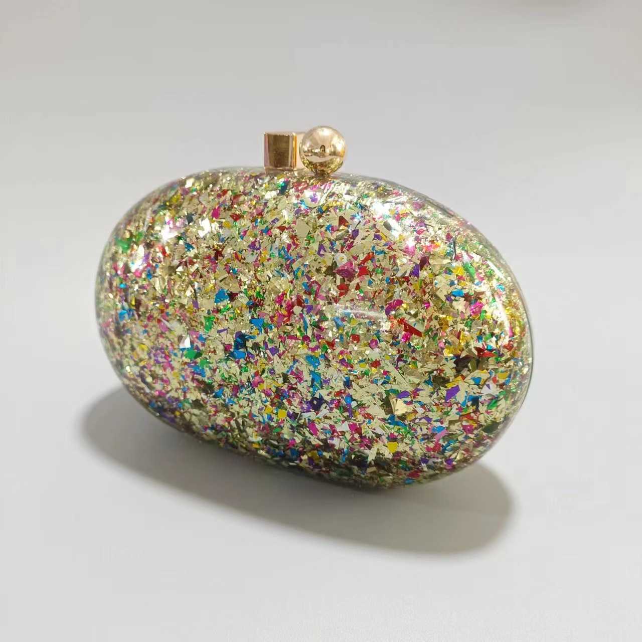 Apricot pearl coffee oval acrylic head fashion messenger shoulder Dinner Bag