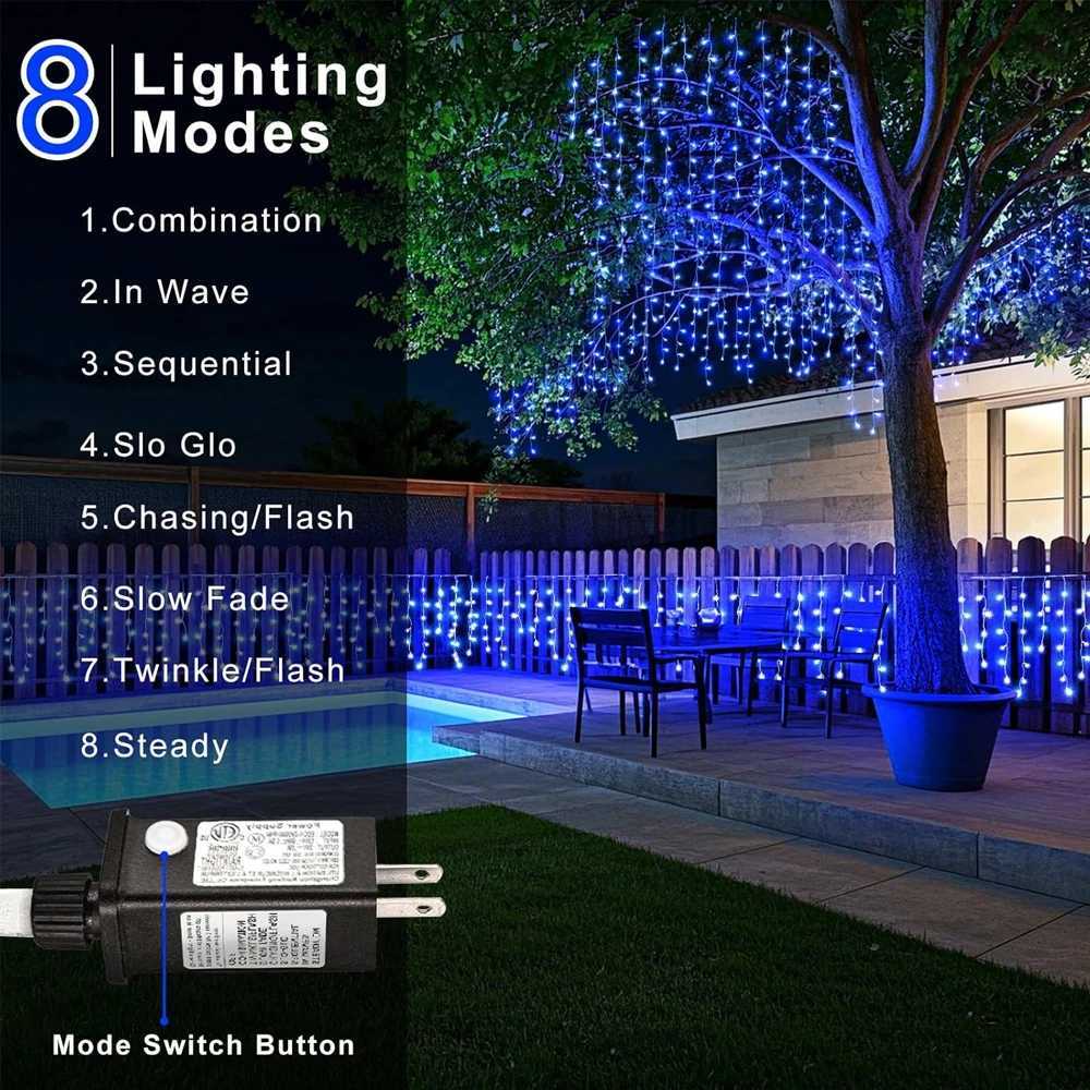 65/20M 200/LED Icicle String Lights Christmas 40Drops 8 Modes Plug in Curtain Waterproof for Holiday Wedding Party Home Garden W251107