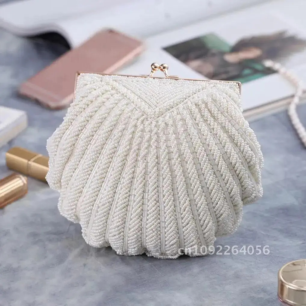 Womens Shell Pearl Water Diamond Elegant Clutch Bag Wallet Bridal Clutch Dress Banquet Handbag Dinner Bag 250402