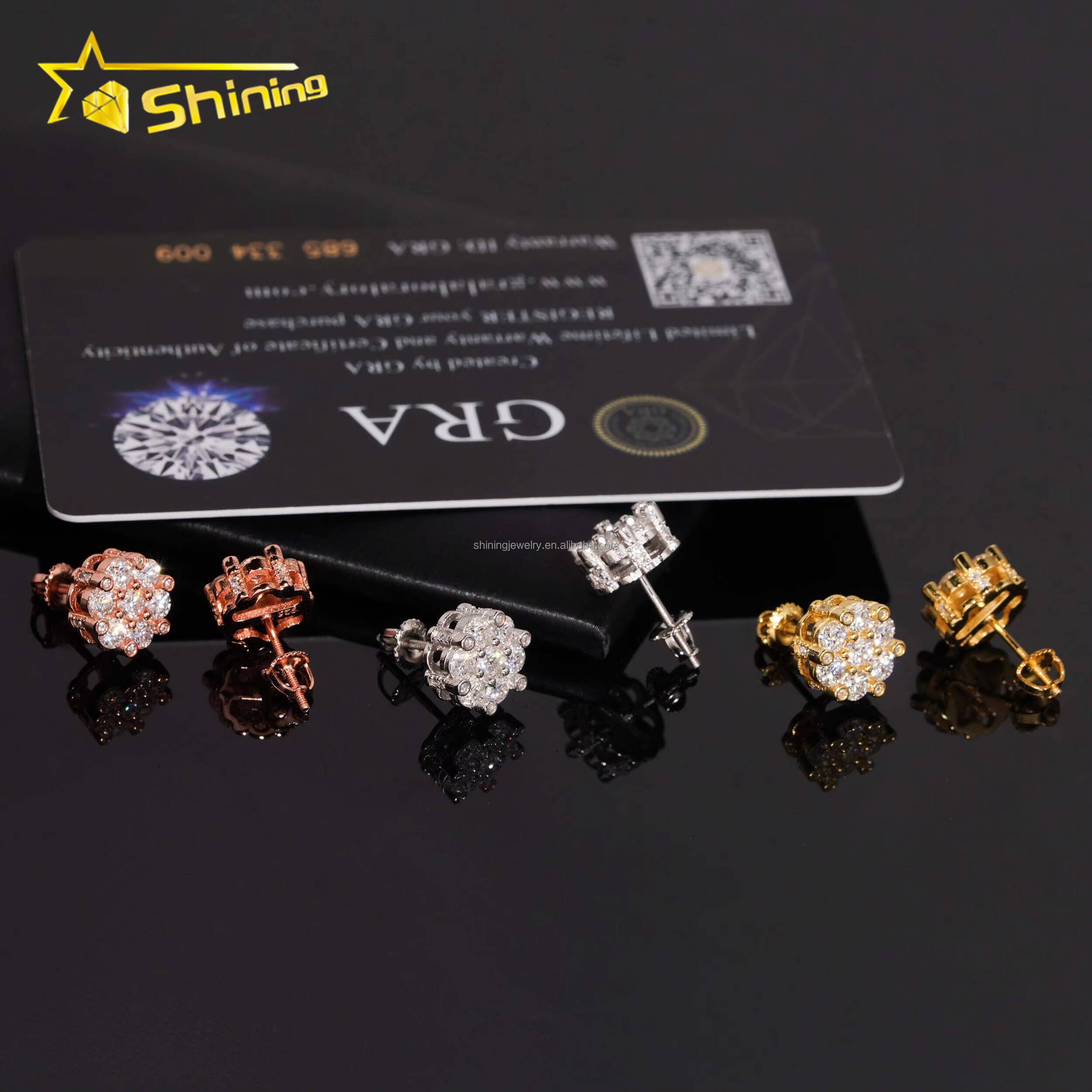 Luxury Fire Hot Selling Moissanite Stud Earrings GRA Certified 925 Sterling Silver Unisex Jewelry 925 Flower Shape Stud Earrings
