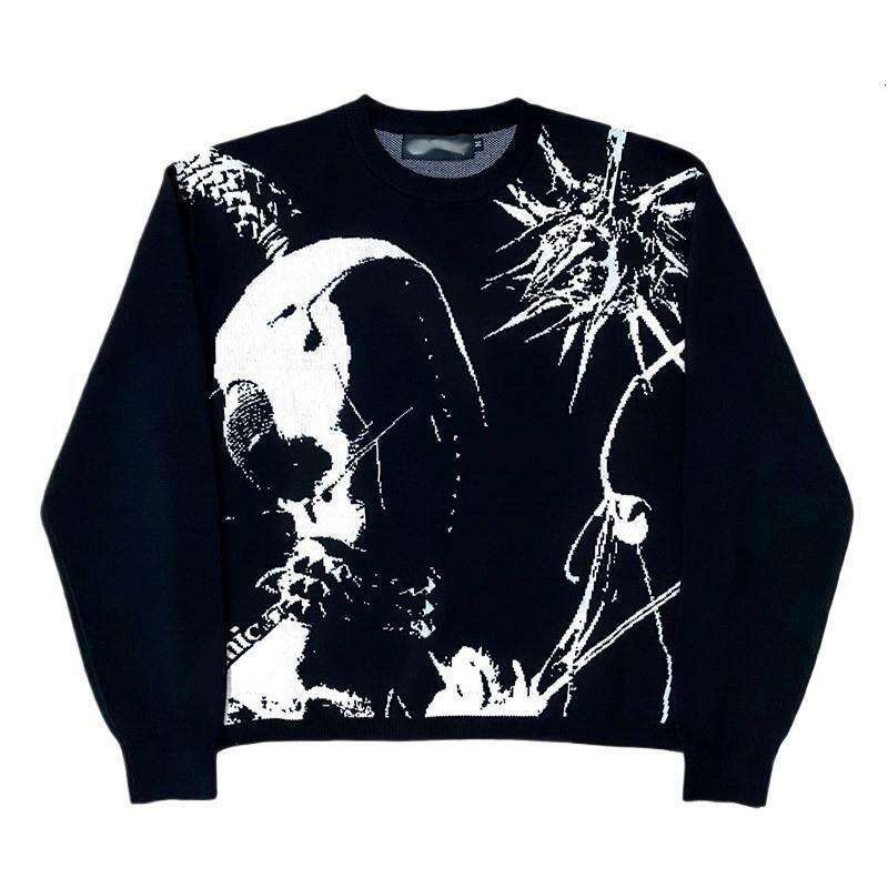 new hip hop street clothing knitted sweater mens gothic portrait printed set