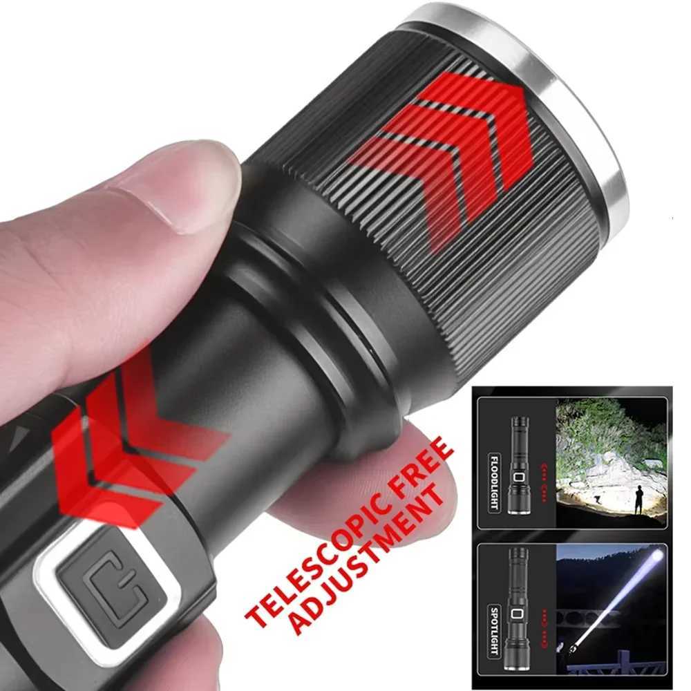 Powerful LED Flashlights Zoom Type-C Rechargeable Zoom Flashlight with Digital Display Aluminum Alloy Torch Use 18650 BatteryW251106