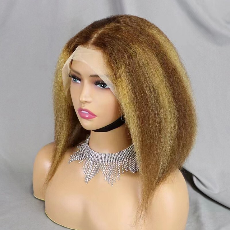 12A Kinky Straight Bob 13*4 Lace Frontal Brazilian Hair Wig